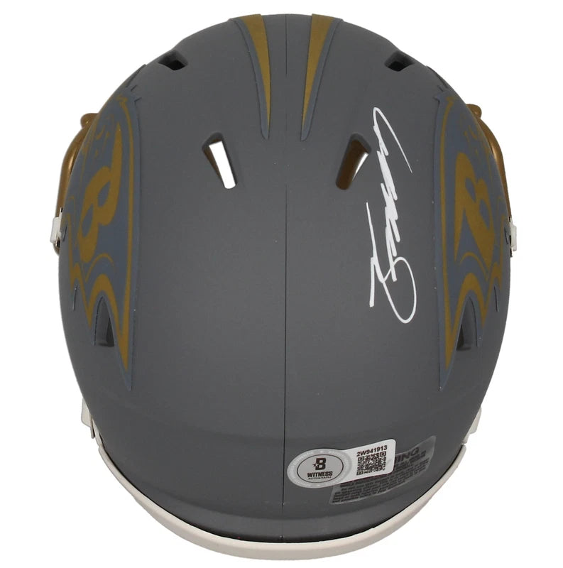 Zay Flowers Autographed Baltimore Ravens Slate Speed Mini Helmet Beckett Witnessed