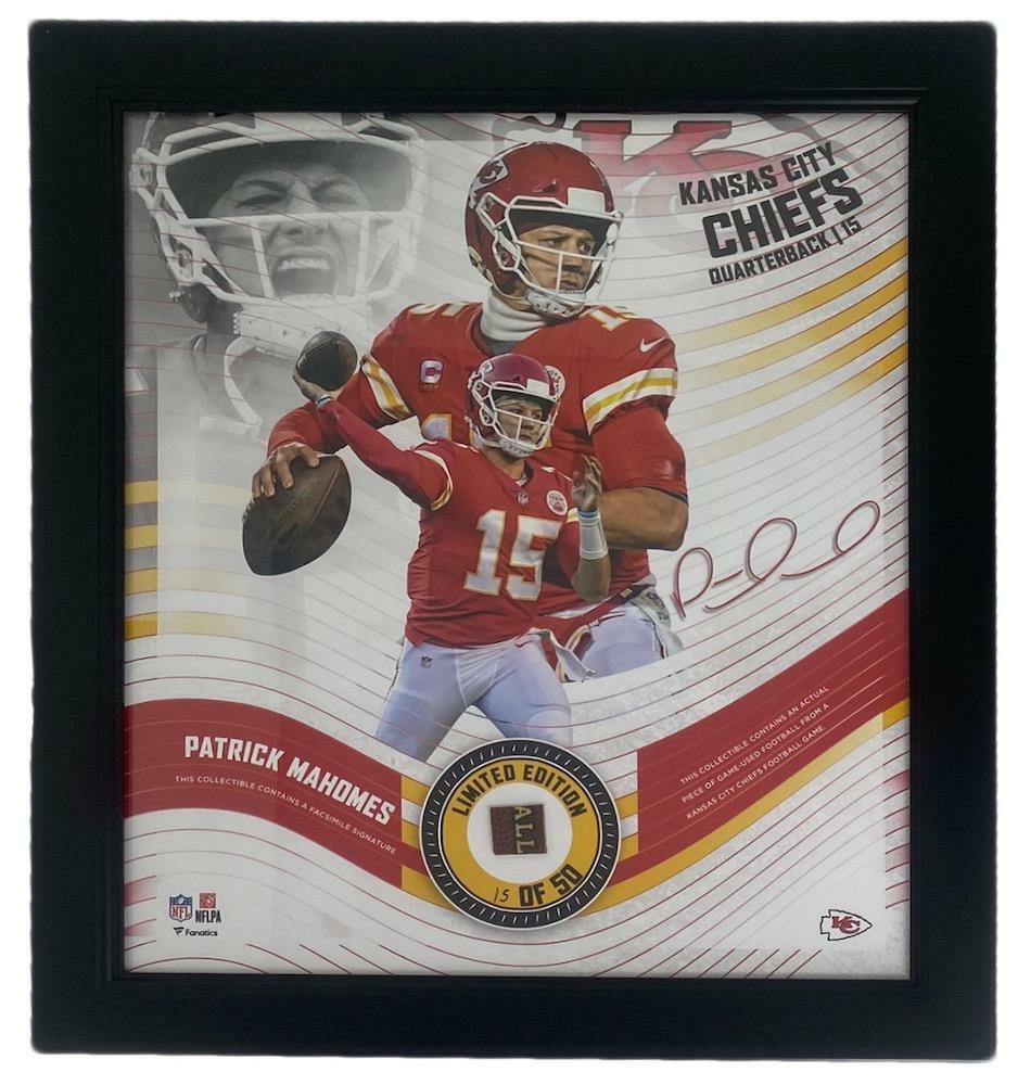 PATRICK MAHOMES Framed Kansas City Chiefs 15" x 17" Game Used Football Collage LE 15/50