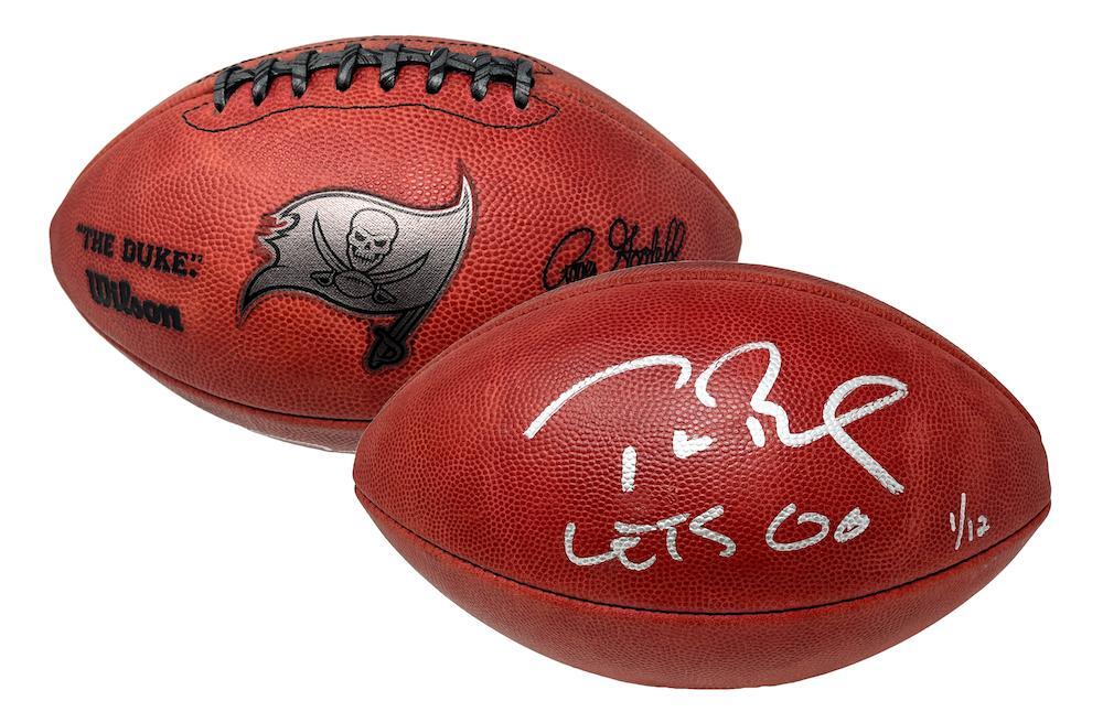TOM BRADY Autographed/Inscribed "Let's Go" Tampa Bay Buccaneers Metallic Logo Football LE 1/12 FANATICS