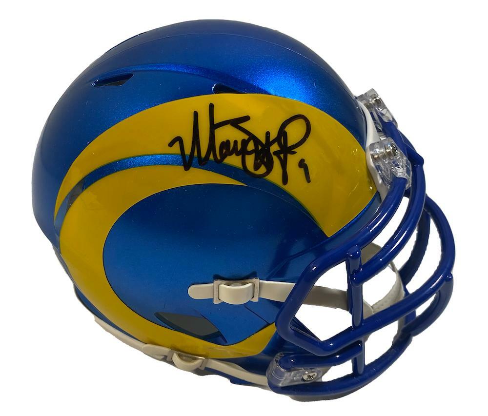 MATTHEW STAFFORD Autographed Los Angeles Rams SB LVI Champs Logo Speed Mini Helmet FANATICS