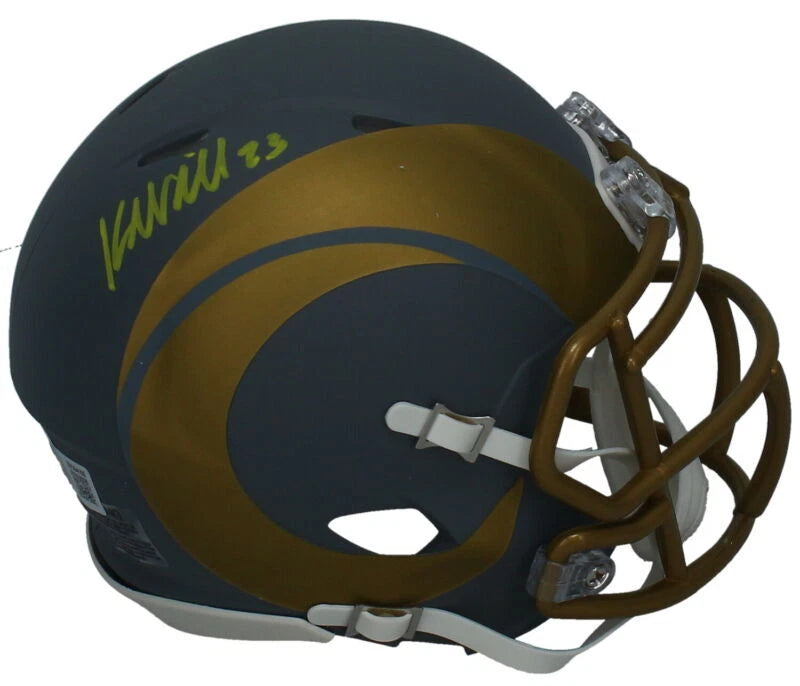 Kyren Williams Autographed (in Yellow) Los Angeles Rams Slate Speed Mini Helmet Beckett Witnessed
