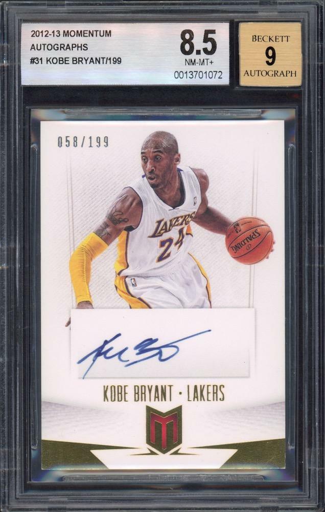 KOBE BRYANT Autographed Los Angeles Lakers 2012-13 Panini NBA Momentum #31 Trading Card PANINI LE 58/199