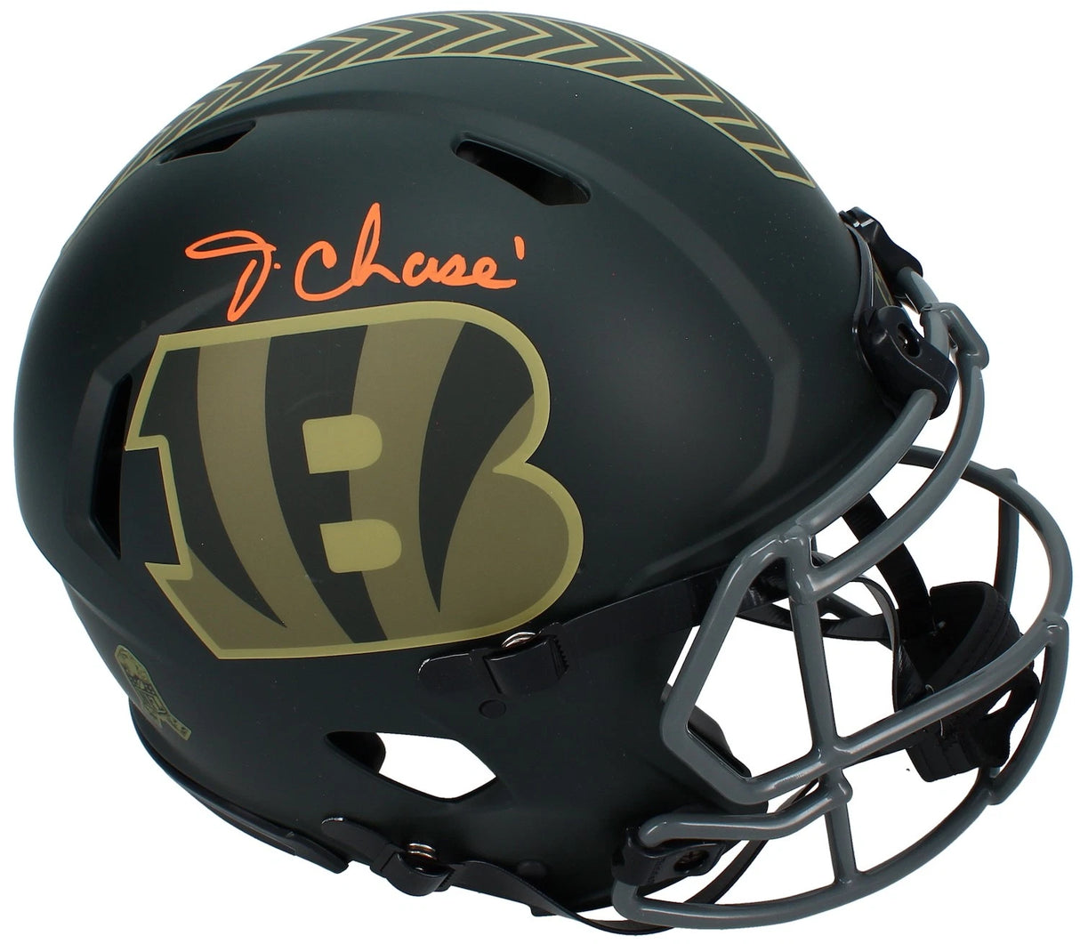 Ja'Marr Chase Autographed Cincinnati Bengals 2025 Salute to Service Speed Authentic Helmet Beckett Witnessed