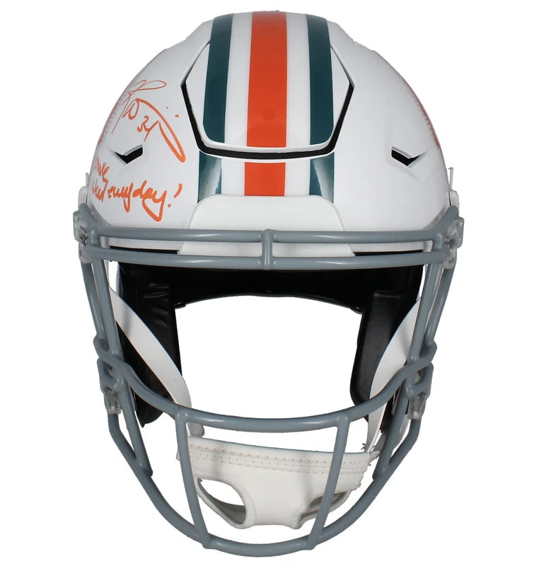 Ricky Williams Autographed/Inscribed "Smoke Weed Everyday!" Miami Dolphins 2022 Alternate Tribute Speedflex Authentic Helmet Beckett Witnessed