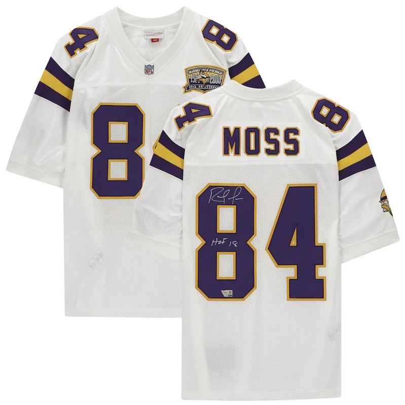 Randy Moss Autographed/Inscribed "HOF 18" Minnesota Vikings Mitchell & Ness White Authentic Jersey Fanatics