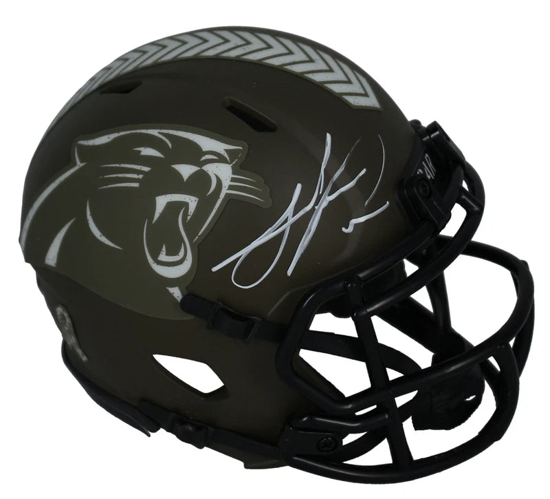 Julius Peppers Autographed Carolina Panthers 2022 Salute to Service Speed Mini Helmet Beckett Witnessed
