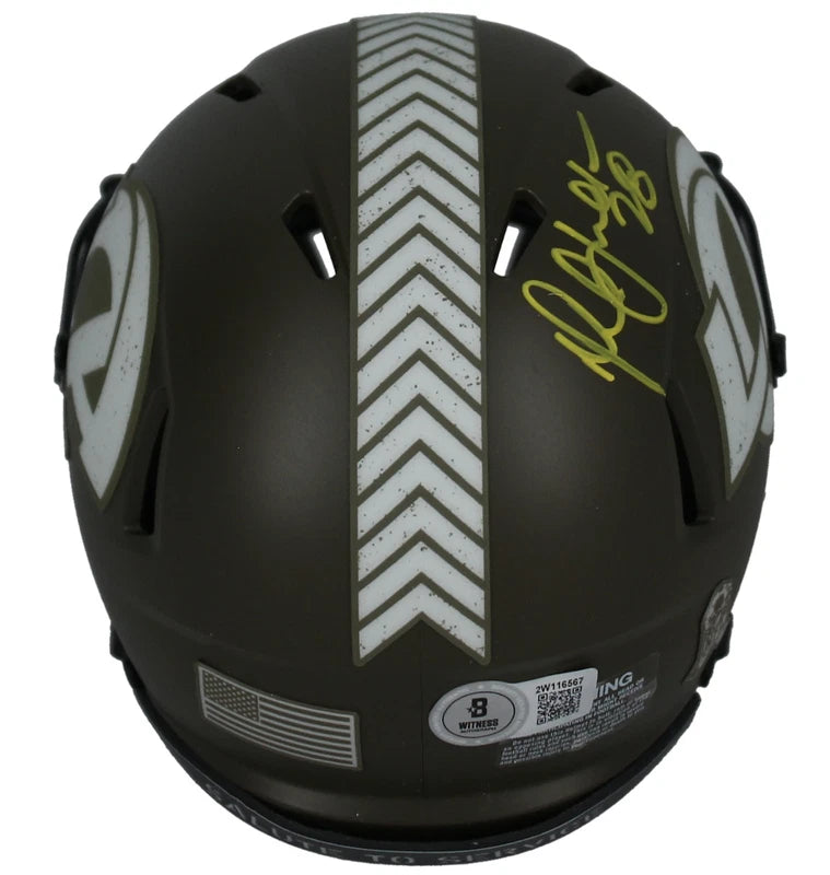 Marshall Faulk Autographed 2022 Salute to Service Speed Mini Helmet Beckett Witnessed