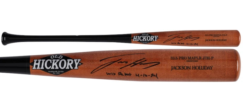 Jackson Holliday Autographed/Inscribed "MLB Debut 4-10-24" Old Hickory Game Model Bat Fanatics