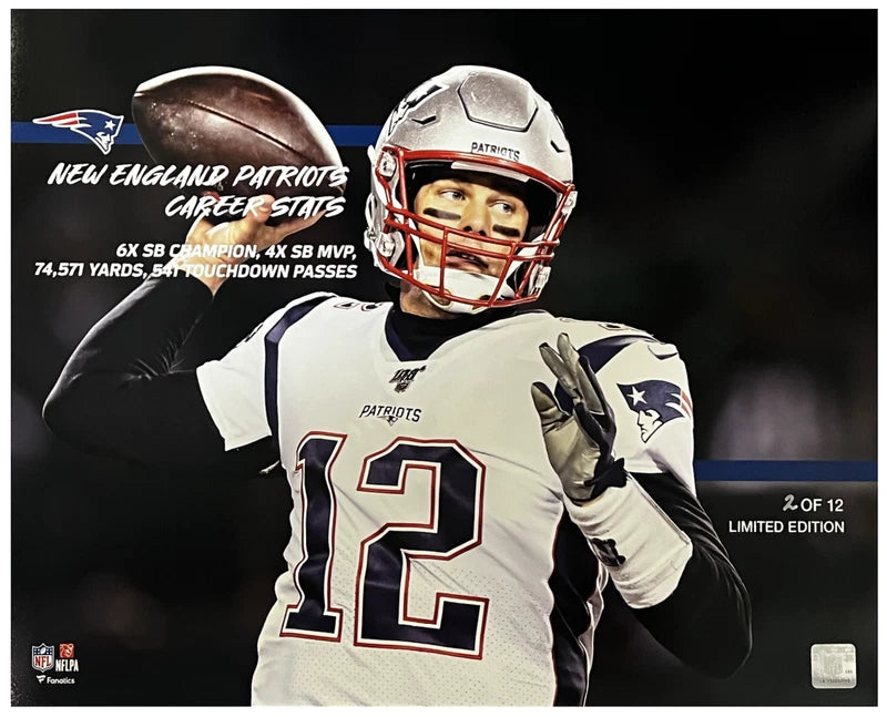 Tom Brady New England Patriots Career Stats Curve Display 16 x 20 Photo Collage LE 12