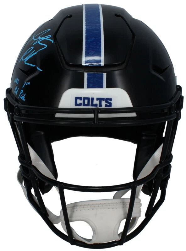 Anthony Richardson Autographed/Inscribed "2023 1st Rd Pick" Indianapolis Colts Black 2023 Alternate Speedflex Authentic Helmet LE 1/25 Fanatics