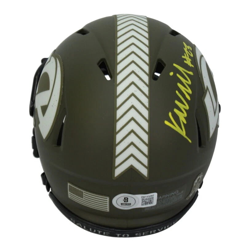 Kyren Williams Autographed (In Yellow) Los Angeles Rams 2022 Salute to Service Speed Mini Helmet Beckett Witnessed