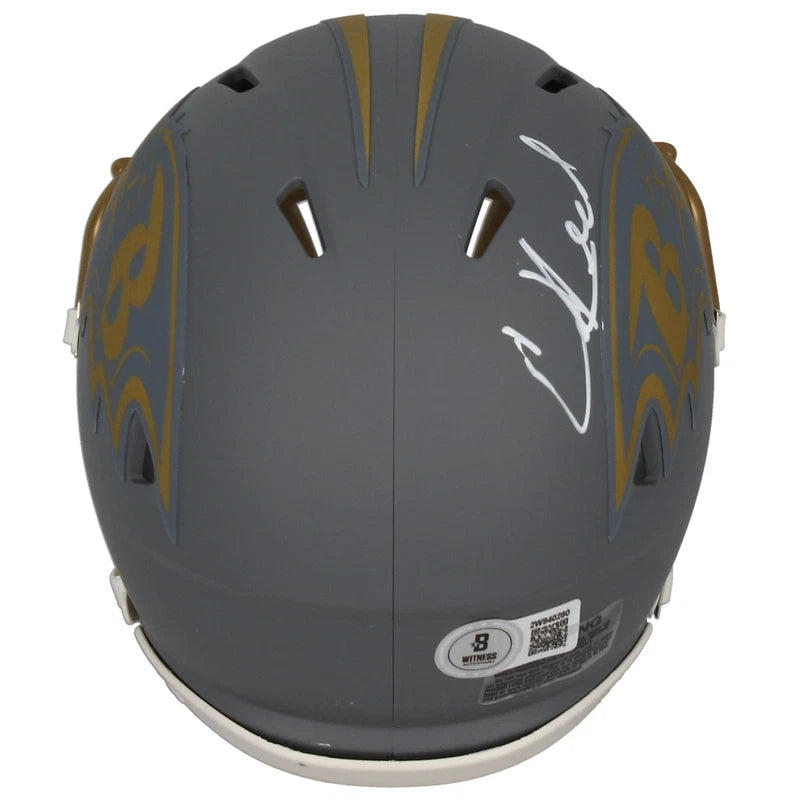Ed Reed Autographed Baltimore Ravens Slate Speed Mini Helmet Beckett Witnessed