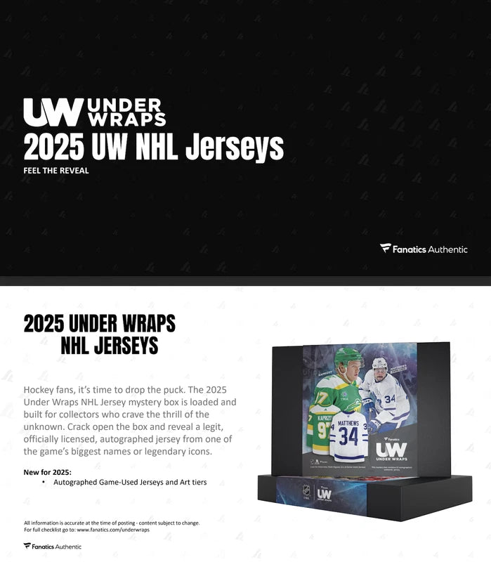 2025 NHL Under Wraps NHL Hockey Jersey Mystery Box Fanatics