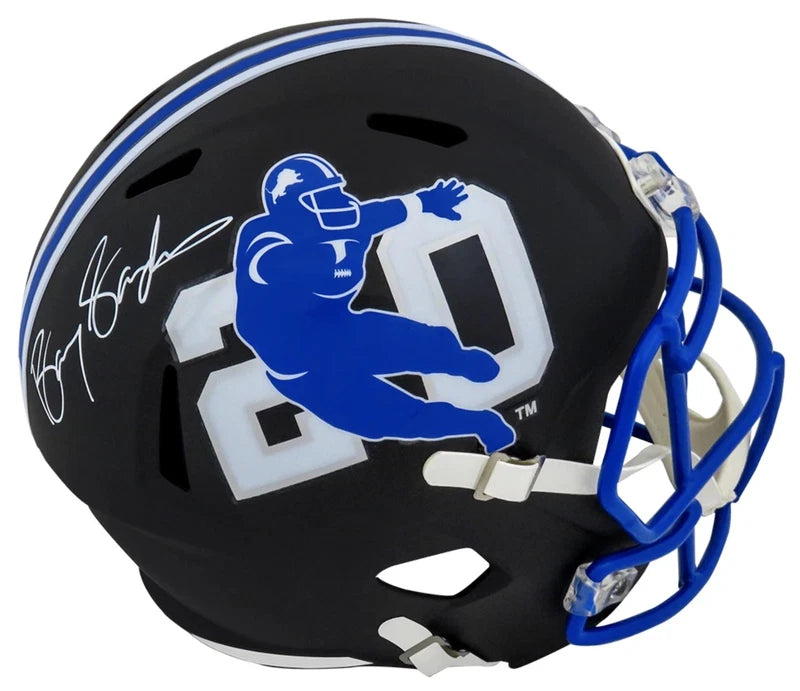 Barry Sanders Autographed Detroit Lions Barry Sanders Logo Speed Black Matte Full Size Helmet Schwartz Sports