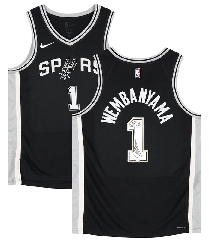 Victor Wembanyama Autographed/Inscribed "2024 ROY" San Antonio Spurs Black Nike Icon Swingman Jersey Fanatics