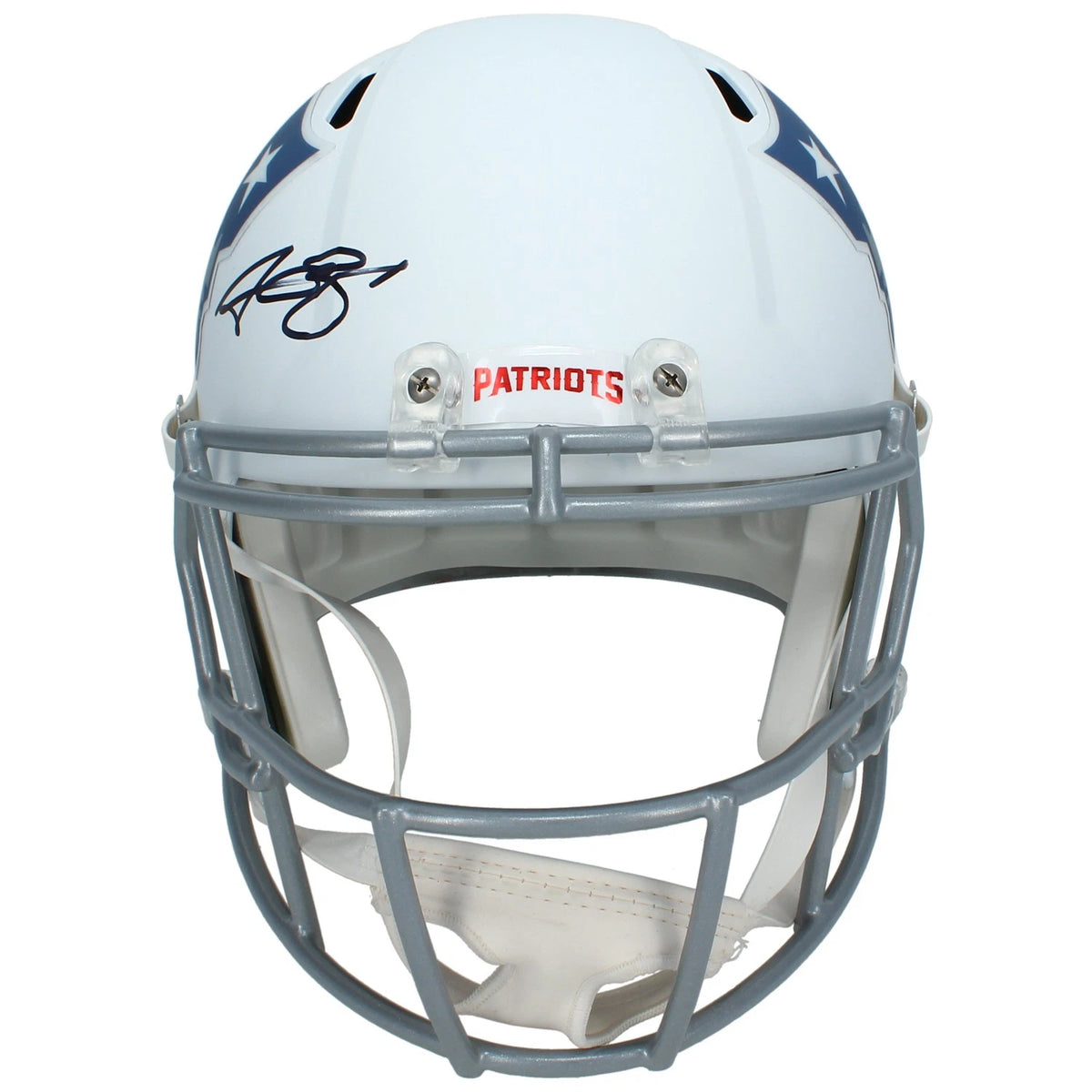 A.J. Brown Autographed New England Patriots White Rivalries Speed Full Size Helmet Beckett Witnessed