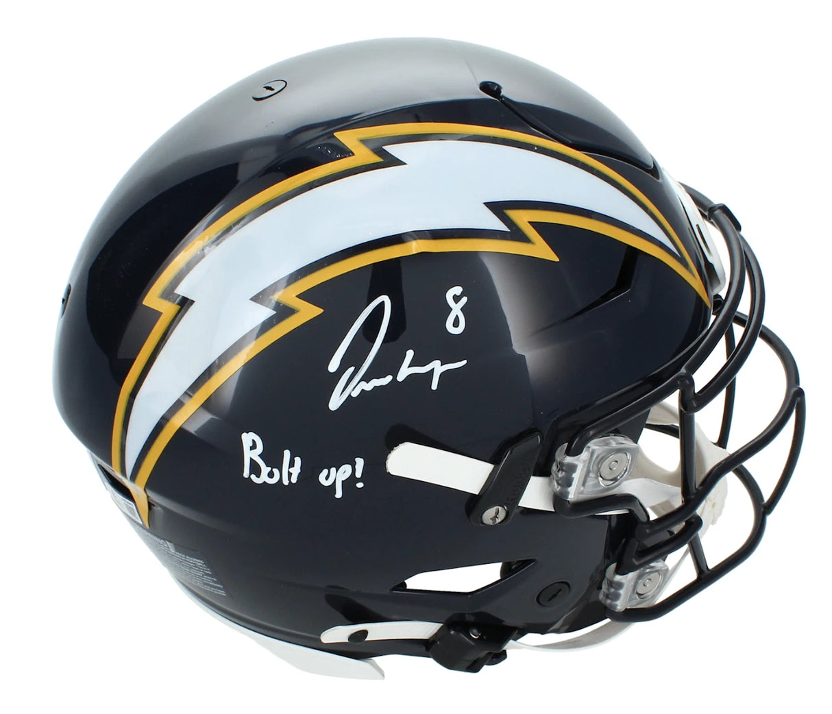 Omarion Hampton Autographed/Inscribed "BOLT UP!" Los Angeles Chargers Navy 2025 Alternate Speedflex Authentic Helmet Beckett Witnessed