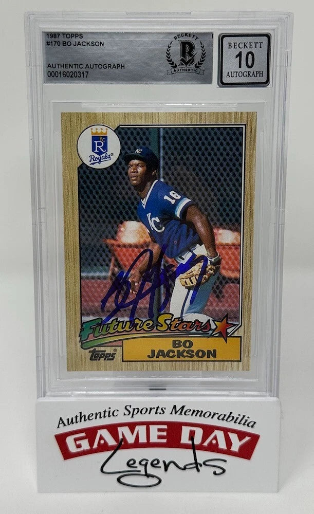 Bo Jackson Autographed Kansas City Royals 1987 Topps #170 Future Stars RC BAS 10 Auto