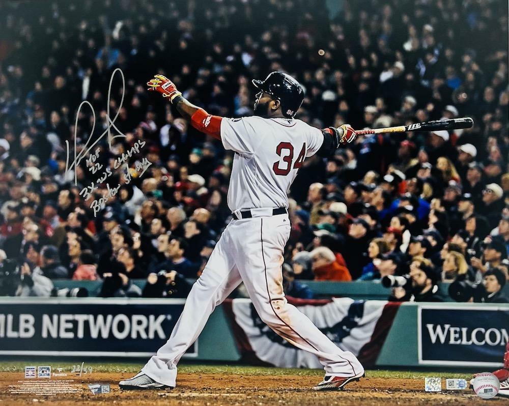 DAVID ORTIZ Autographed/Multi-Inscribed Boston Red Sox "Swinging" 16" x 20" Photograph LE 22/34 FANATICS