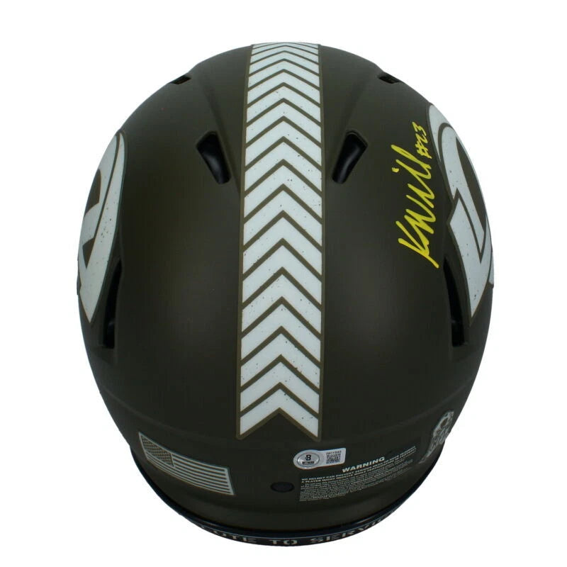 Kyren Williams Autographed (In Yellow) Los Angeles Rams 2022 Salute to Service Speed Authentic Helmet Beckett Witnessed