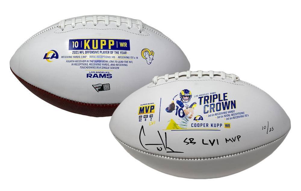 COOPER KUPP Autographed/Inscribed "SB LVI MVP" Los Angeles Rams Triple Crown White Panel Football FANATICS LE 10/25