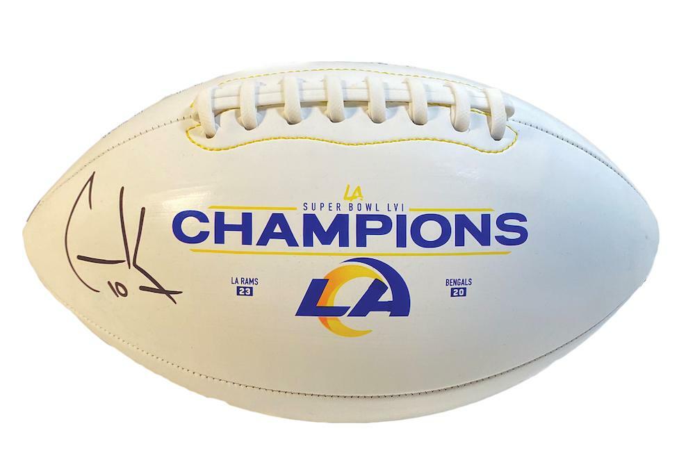 COOPER KUPP Autographed Los Angeles Rams SB LVI Champs Logo White Panel Football FANATICS