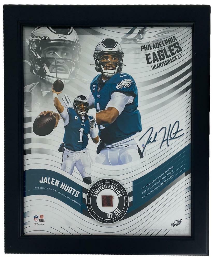 Jalen Hurts Framed Philadelphia Eagles 15" x 17" Game Used Football Collage LE 50