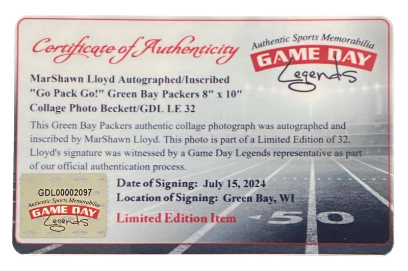 MarShawn Lloyd Autographed/Inscribed "Go Pack Go!" Green Bay Packers 8" x 10" Collage Photograph Beckett/GDL LE 1/32
