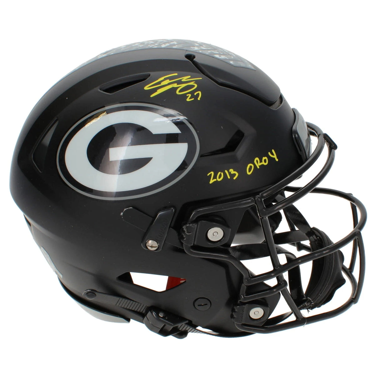 Eddie Lacy Autographed/Inscribed "2013 OROY" Green Bay Packers 2026 Salute to Service Speedflex Authentic Helmet Beckett Witnessed