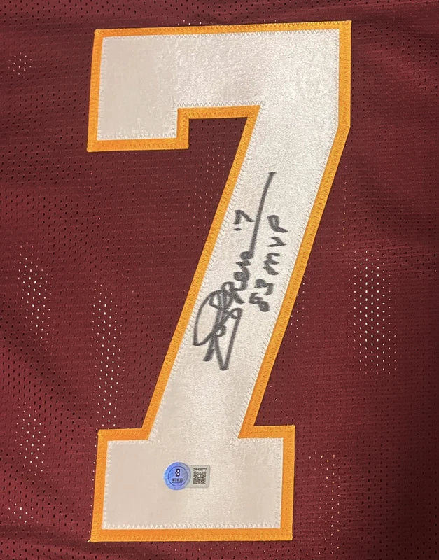 Joe Thiesmann Autographed/Inscribed "83 MVP" #7 Maroon Custom Jersey Beckett Witnessed
