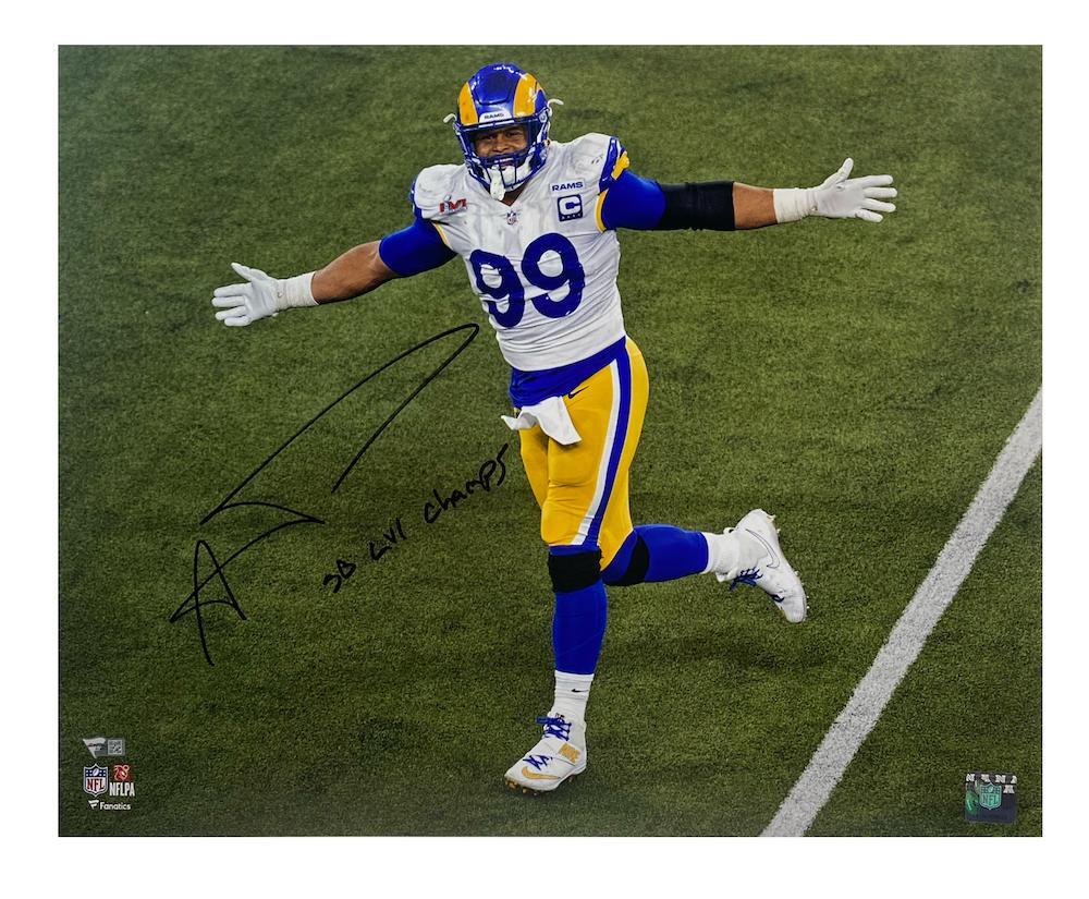 AARON DONALD Autographed/Inscribed "SB LVI CHAMPS" Los Angeles Rams SB LVI 16" x 20" Photograph FANATICS