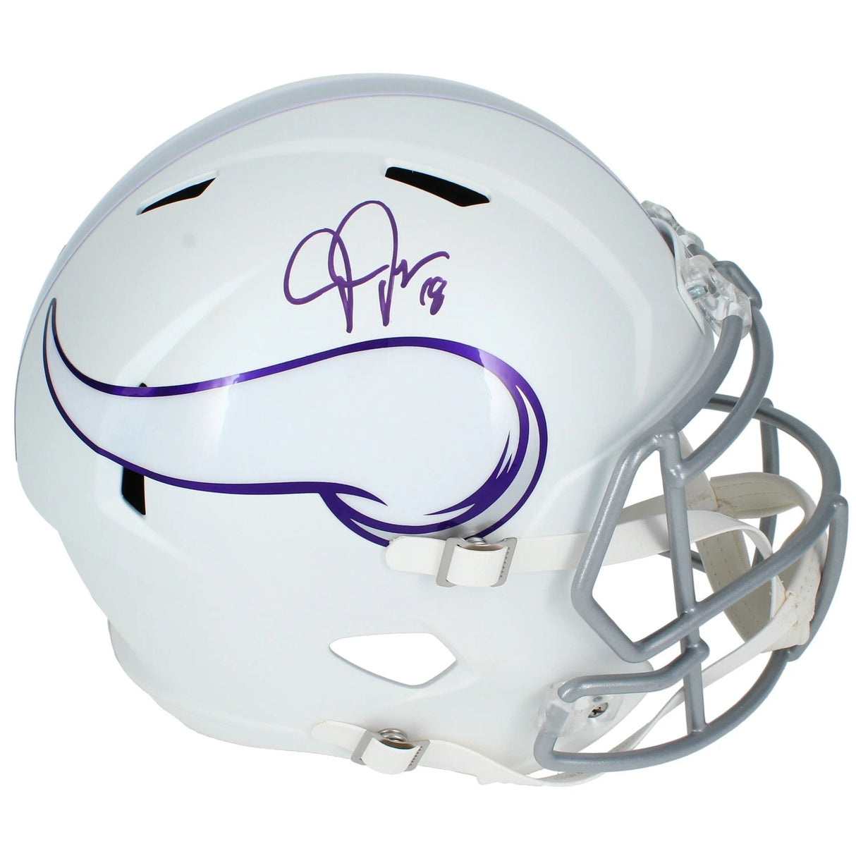 Justin Jefferson Autographed Minnesota Vikings White 2024 Alternate Speed Full Size Helmet Beckett Witnessed