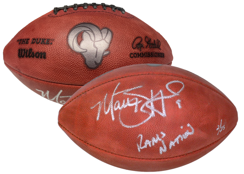 Matthew Stafford Autographed/Inscribed "RAMS NATION" Los Angeles Rams Metallic Logo Football Fanatics LE 25