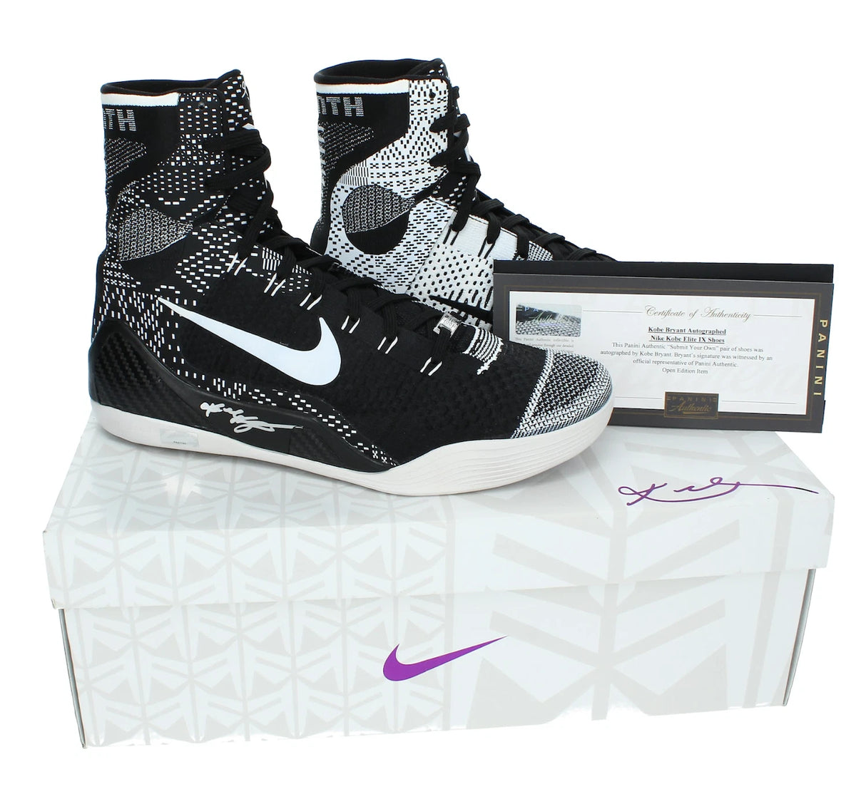 Kobe Bryant Autographed Black/White Nike Elite IX "Black History Month" Shoes Panini