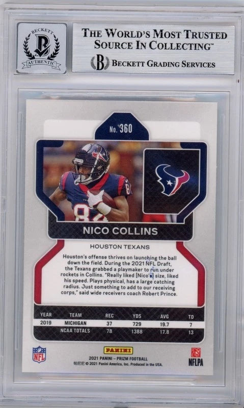 Nico Collins Autographed Houston Texans 2021 Panini Prizm #360 BGS Auto 10 Rookie Card Fanatics