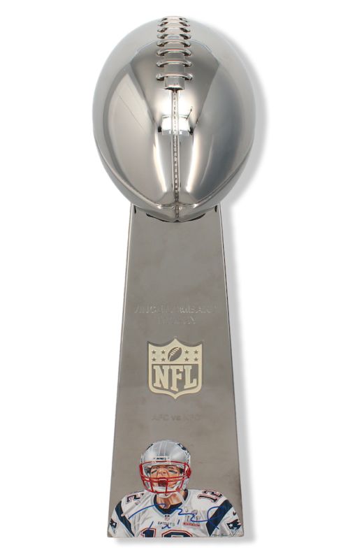 Tom Brady Autographed New England Patriots Hand-Painted Cut Mini Lombardi Trophy LE 2/12
