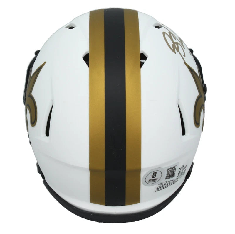Rashid Shaheed Autographed (in Gold) New Orleans Saints Speed Lunar Eclipse Mini Helmet Beckett Witnessed