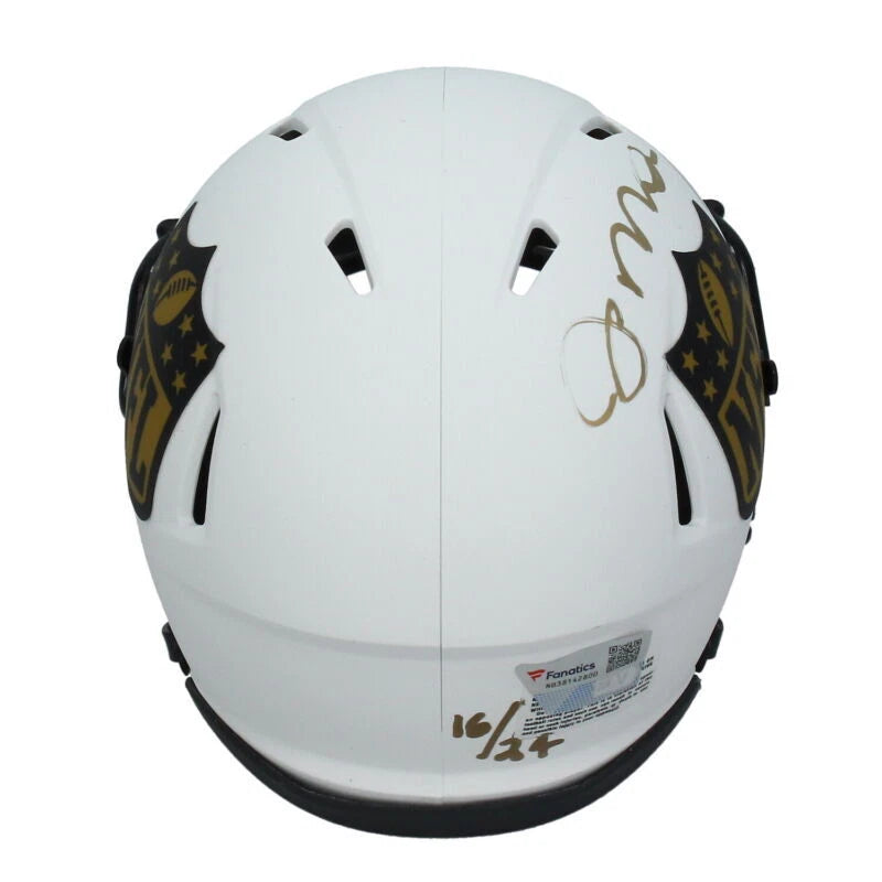 Tom Brady / Joe Montana Dual Autographed NFL Shield Speed Lunar Eclipse Mini Helmet Fanatics LE 16/24