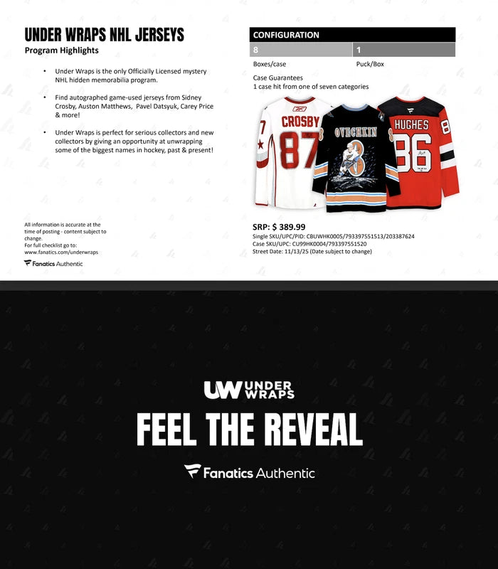 2025 NHL Under Wraps NHL Hockey Jersey Mystery Box Fanatics