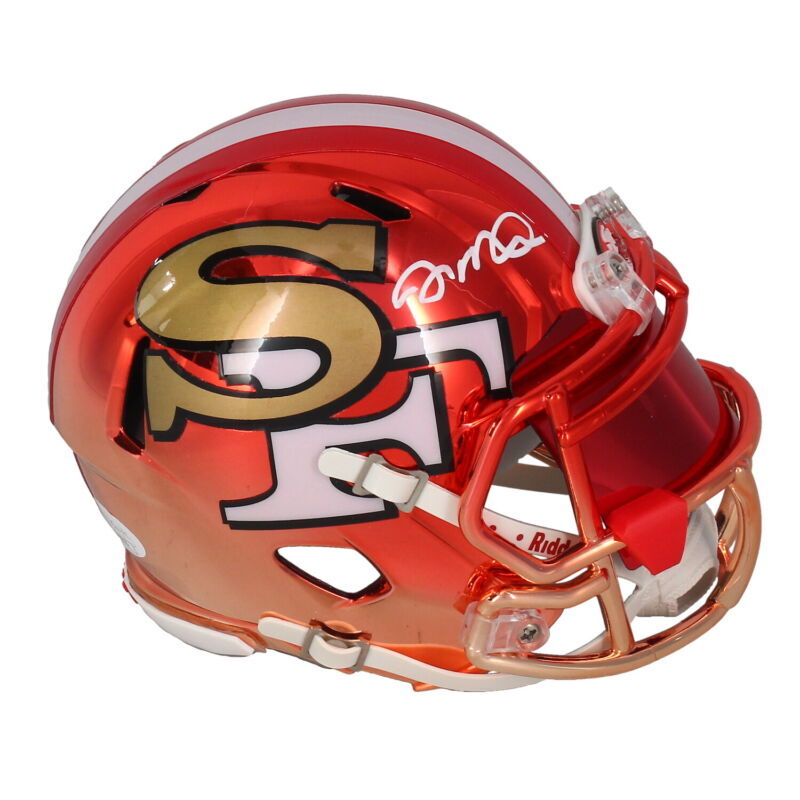 Joe Montana Autographed Custom Chrome Two Color AMP Speed Mini Helmet JSA
