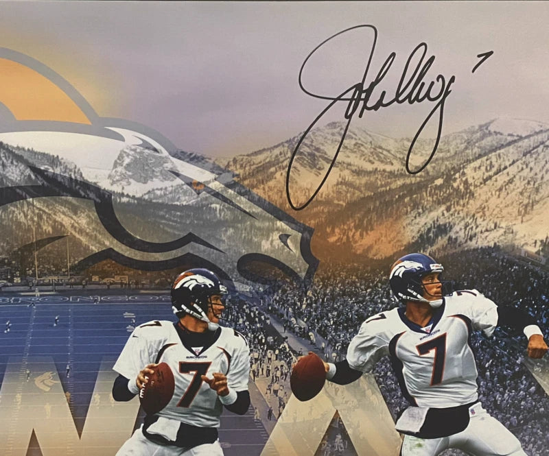 John Elway Autographed Denver Broncos "Art of the Pass" 36" x 18" Framed Photo Collage UDA LE 50/50