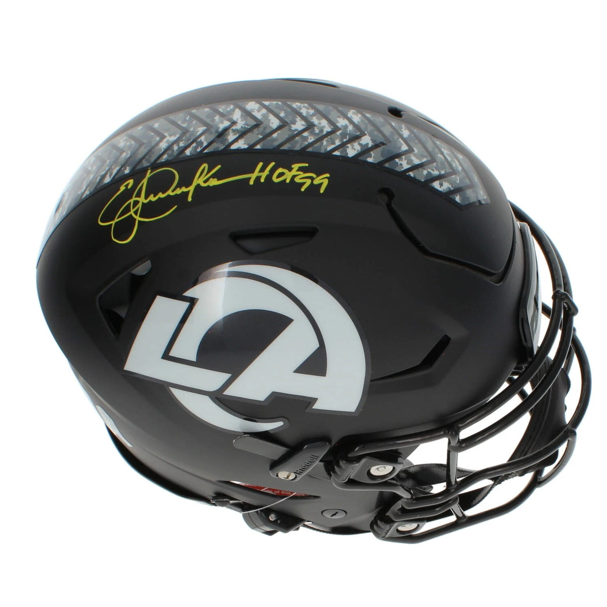 Eric Dickerson Autographed/Inscribed "HOF 99" Los Angeles Rams 2026 Salute to Service Speedflex Authentic Helmet Beckett Witnessed