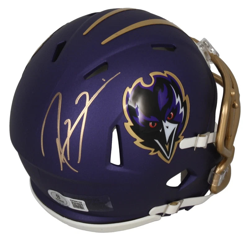 Ray Lewis Autographed Baltimore Ravens Purple 2024 Alternate Speed Mini Helmet Beckett Witnessed