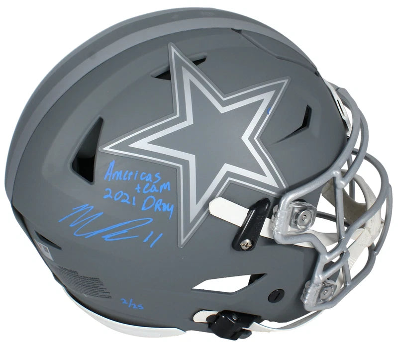 Micah Parsons Autographed/Inscribed "21 DROY America's team" Dallas Cowboys Slate Speedflex Authentic Helmet LE 25 Fanatics