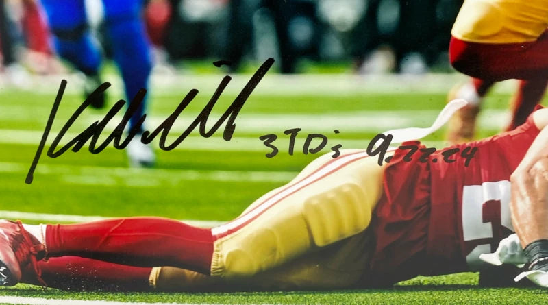 Kyren Williams Autographed/Inscribed "3 TDs 9/22/24" Los Angeles Rams TD FLIP 11"x14" Photograph Beckett Witnessed