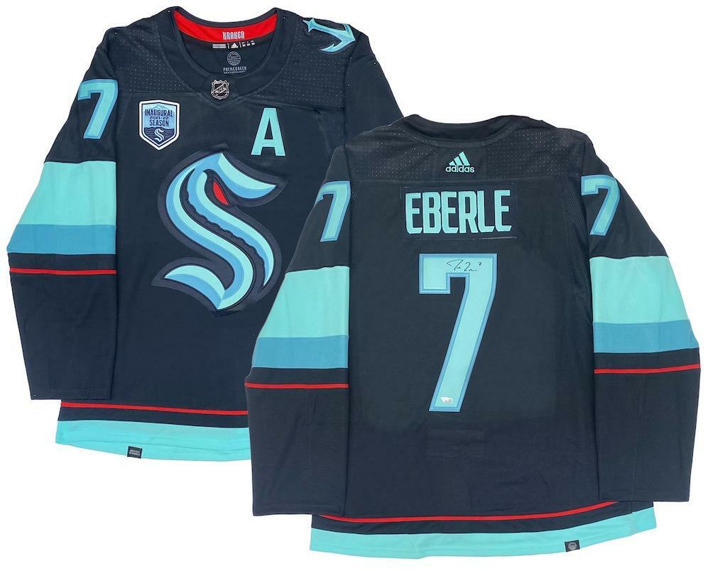JORDAN EBERLE Autographed Seattle Kraken Navy Adidas Authentic Jersey with Inaugural Season Patch FANATICS