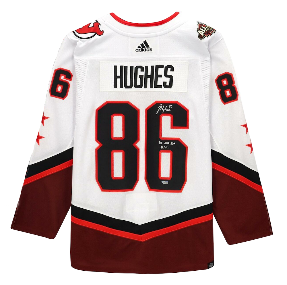 JACK HUGHES Autographed/Inscribed "1st NHL ASG" 2022 NHL All-Star White Adidas Jersey FANATICS