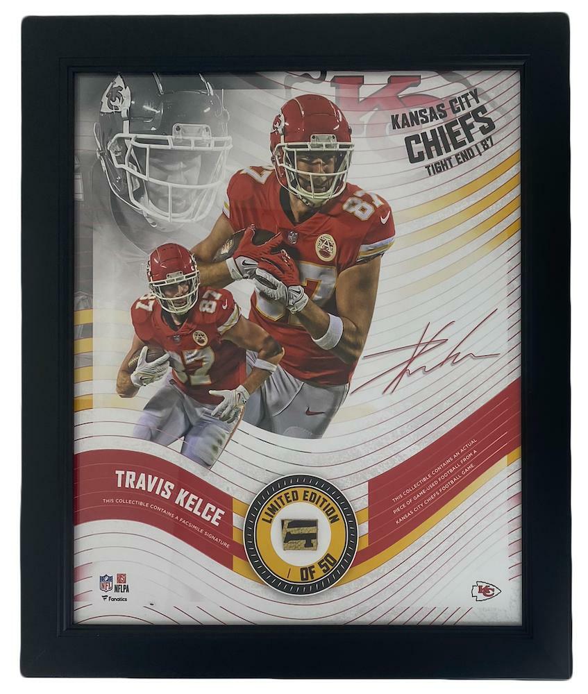 TRAVIS KELCE Framed Kansas City Chiefs 15" x 17" Game Used Football Collage LE 1/50