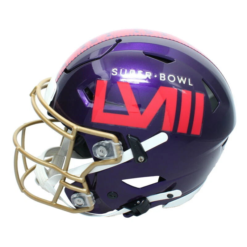 Brock Purdy/Christian McCaffrey/Deebo Samuel Triple Autographed Super Bowl LVIII Speedflex Authentic Helmet Fanatics LE 24