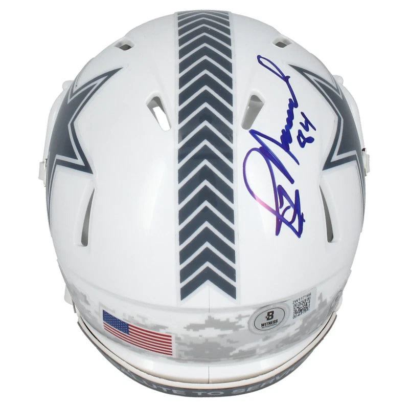 Jay Novacek Autographed/Inscribed "3x SB Champs" Dallas Cowboys 2024 Salute to Service Speed Mini Helmet Beckett Witnessed